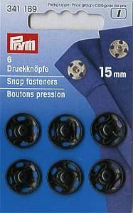 Boutons pressions métal - 15mm - noir